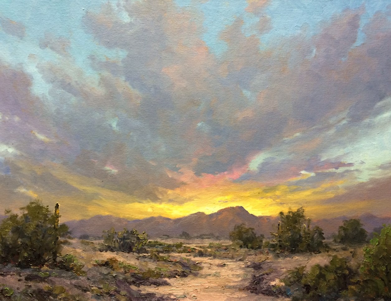 Fresh Off The Easel - Desert Sunset, 18x24" Oil On Canvas