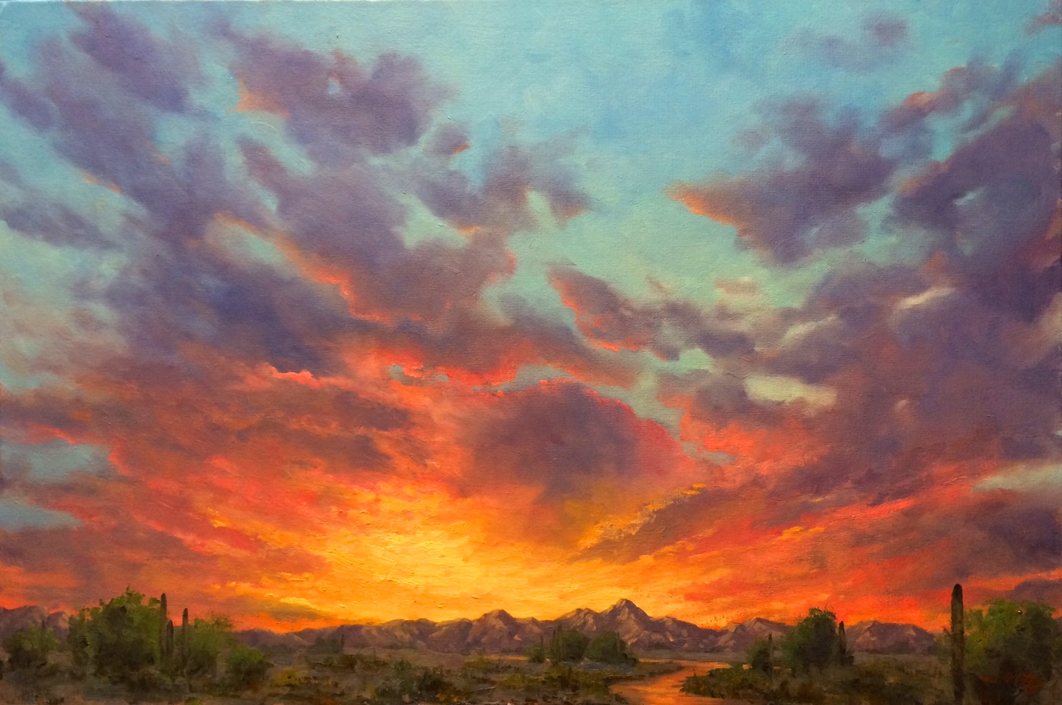Original sunset oi painting, Jeff Love art