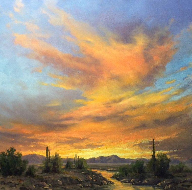 Original oil painting Art Sunrise Sunset